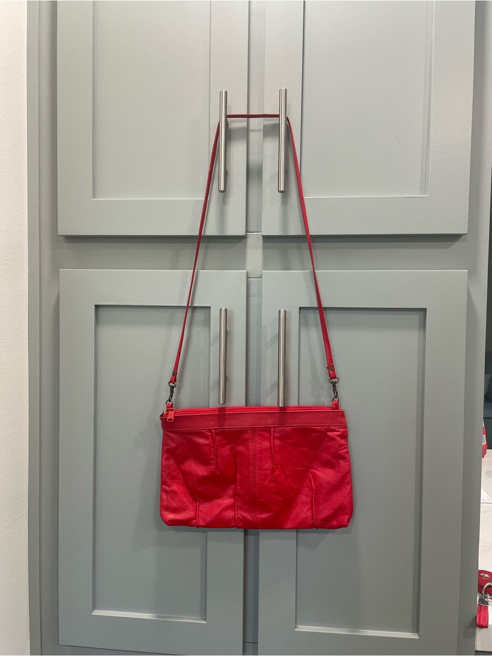 Classic Red Leather Crossbody Shoulder Bag